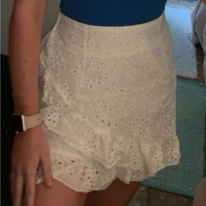 SHEIN White Eyelet Ruffle Mini Skirt